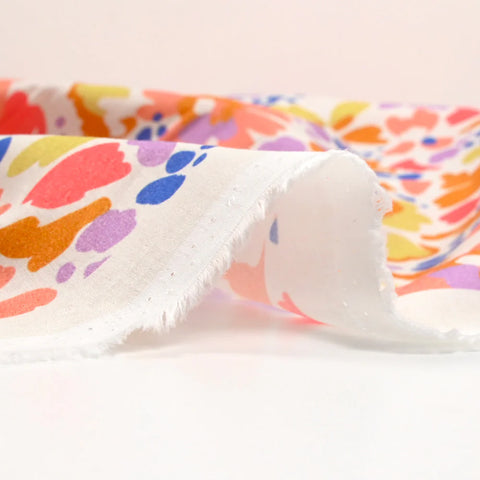 Martina printed cotton with peach and camel fancy flowers by the meter