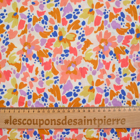 Martina printed cotton with peach and camel fancy flowers by the meter