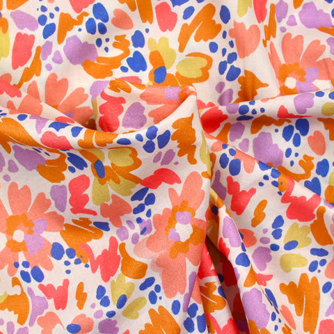 Martina printed cotton with peach and camel fancy flowers by the meter