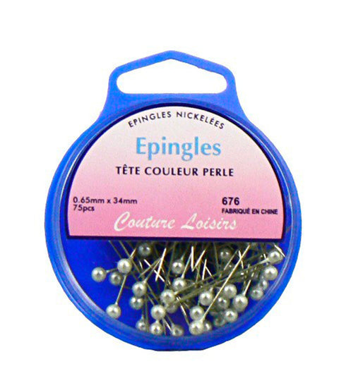 Epingles tête couleur perle x75 - 34x0,65mm