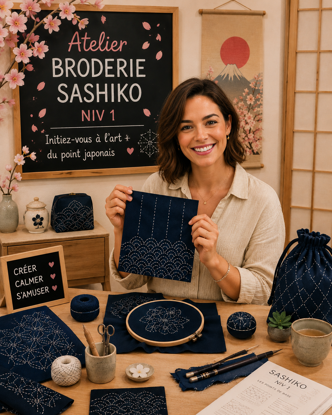 Broderie Sashiko niv 1 - Cours de broderie en 2h à Paris – Atelier des coupons