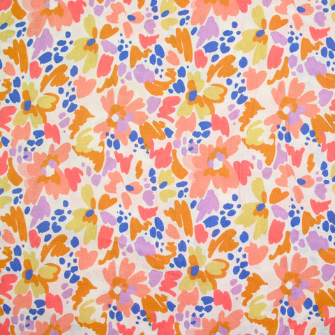 Martina printed cotton with peach and camel fancy flowers by the meter
