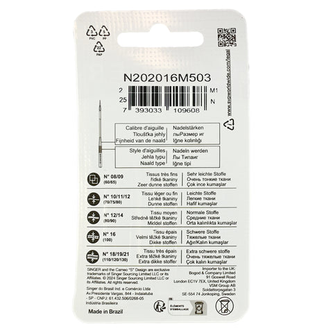 Blister 5 aiguilles universelles n°100/16