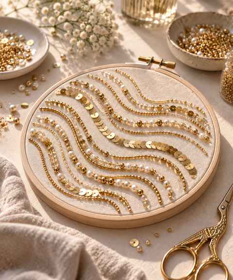 Initiation Broderie perles et sequins