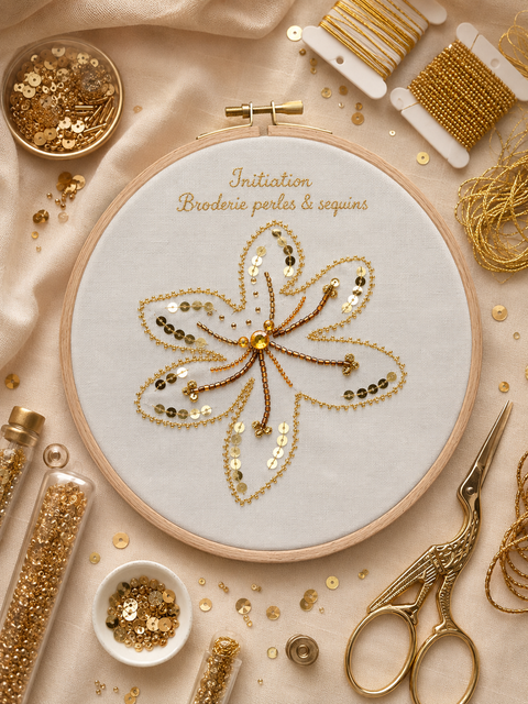Initiation Broderie perles et sequins