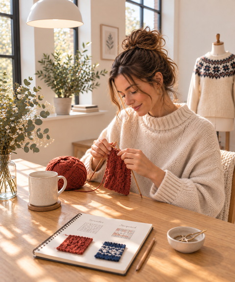 Jacquard and cable knitting