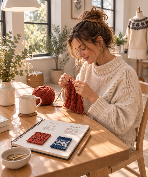 Jacquard and cable knitting